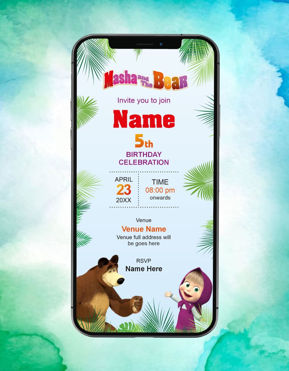 Masha And The Bear Birthday Invitation 