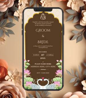 Royal Floral Wedding Invitation Card | Swan Motif Traditional E-Invite | IM-2918