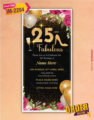 25th Fabulous Birthday Invitation