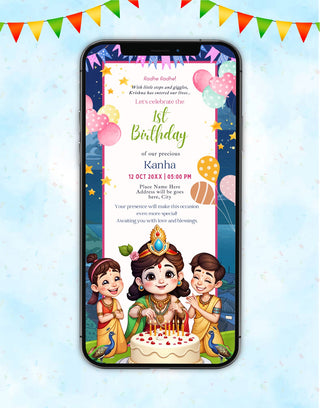 AI Generated Krishna Photo Birthday Invitation Card 