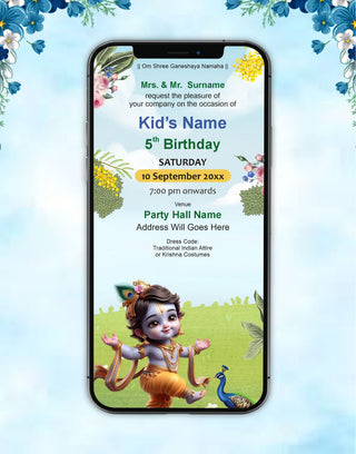 AI Generated Krishna Theme Birthday Invitation Card