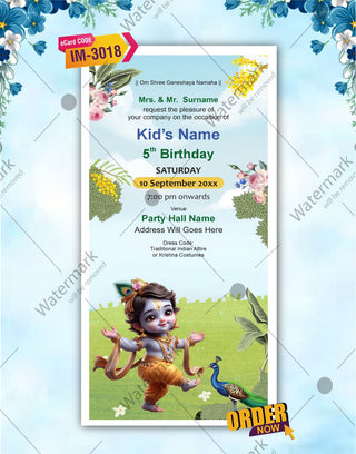 AI Generated Krishna Theme Birthday Invitation Card