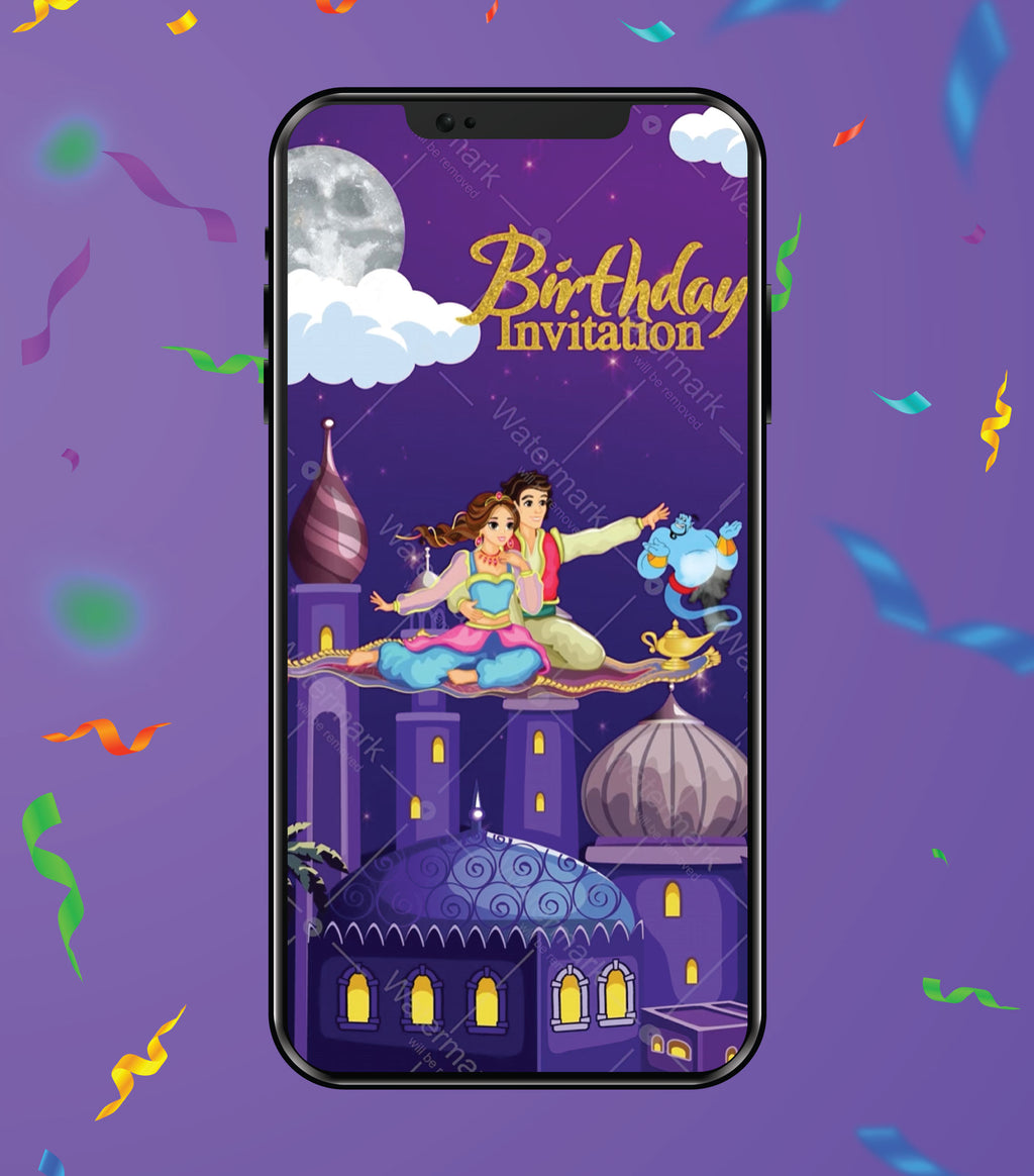 Aladdin Theme Birthday Invitation Video | Magical Carpet Ride Couple E ...