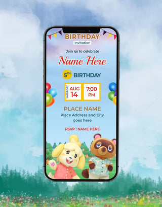 Animal Crossing New Horizons Birthday Invitation 