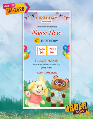 Animal Crossing New Horizons Birthday Invitation 