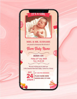 Baby Girl Birth Announcement Card