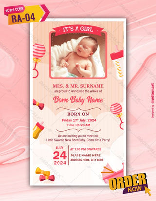 Baby Girl Birth Announcement Card