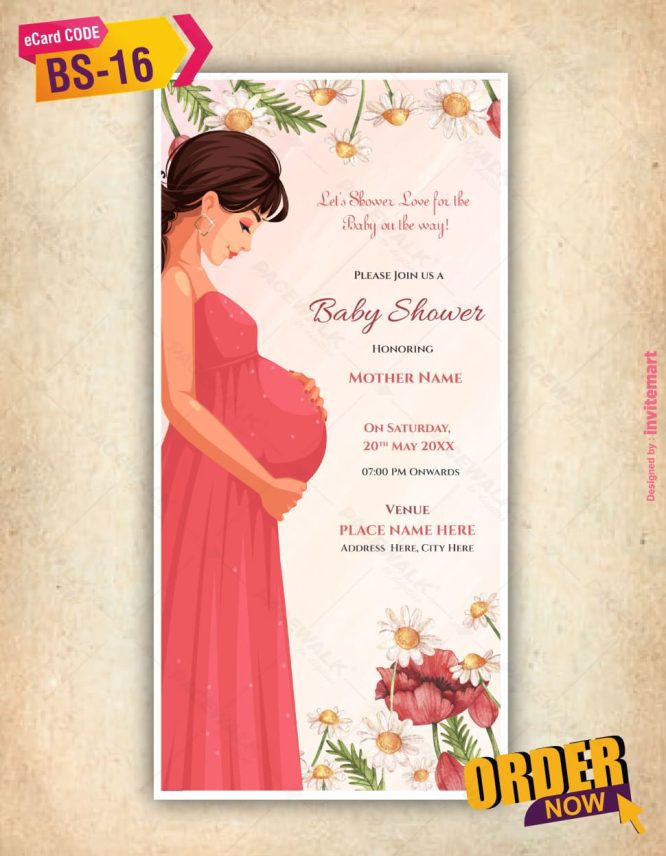 Baby Shower Invite Card Floral Theme Mommy-to-Be Celebration BS-16