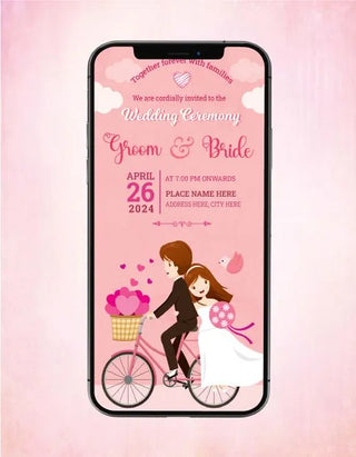 Beautiful Cartoon Couple Wedding Invitation 