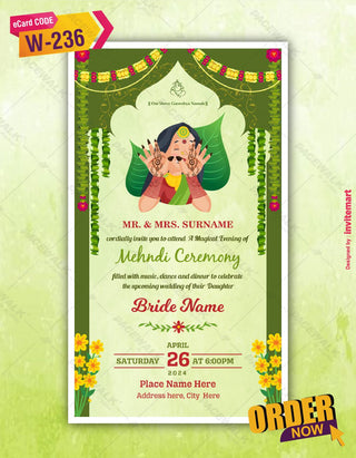 Beautiful Mehndi Ceremony Invitation Card