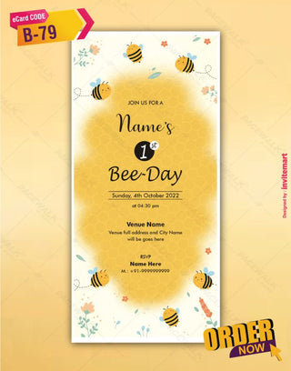 Bee Theme First Birthday Invitation 