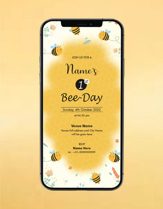 Bee Theme First Birthday Invitation 