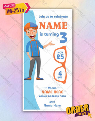 Blippi Birthday Party Invitation Card 