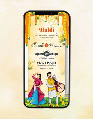 Caricature Haldi Invitation Card 