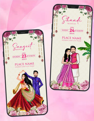 Caricature Multiple Function Wedding Invitation Pdf Card