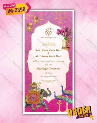 Caricature Pink Theme Wedding Invitation Card