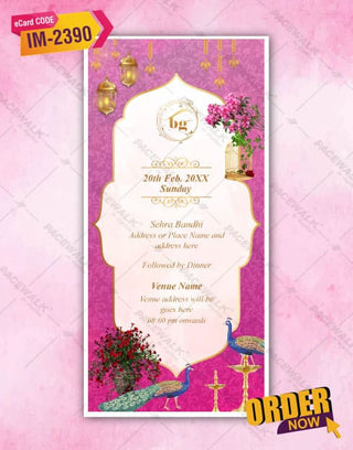 Caricature Pink Theme Wedding Invitation Card