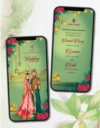 Caricature Punjabi Wedding Invitation Card