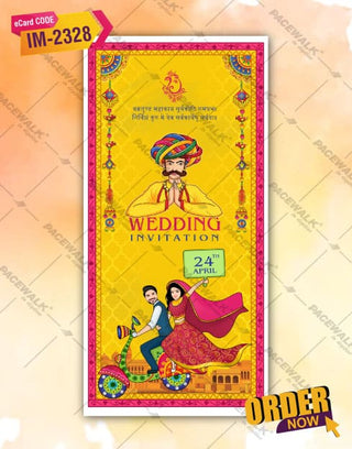 Caricature Rajasthani Wedding Invitation Card