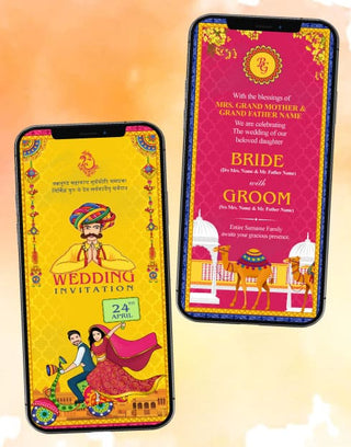 Caricature Rajasthani Wedding Invitation Card