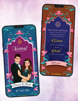 Caricature Wedding Invitation PDF Cards 