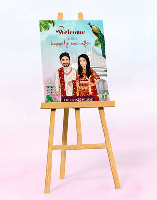 Caricature Wedding Signage Board Design 