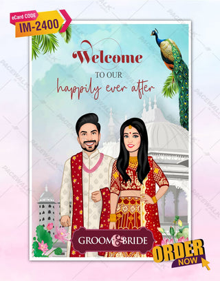 Caricature Wedding Signage Board Design 