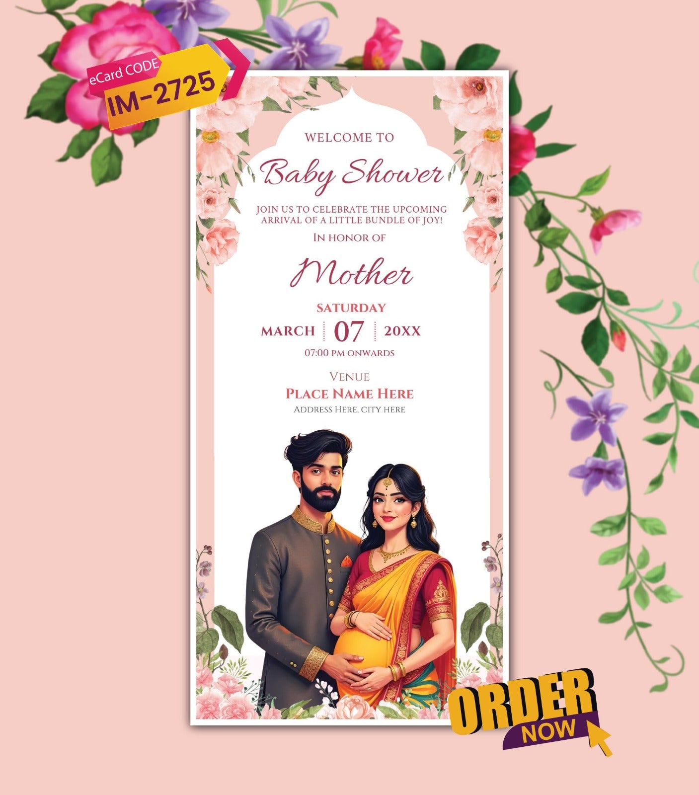 Caricature Baby Shower Invitation Personalized Baby Shower Card IM-2725