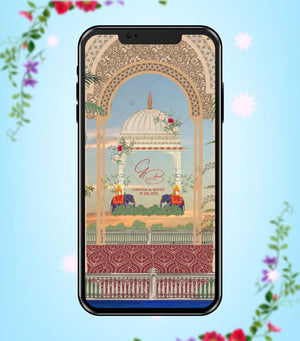Caricature Muslim Nikah Wedding Invitation Video | Sunset Royal Floral Theme E-Invite | IM-2674