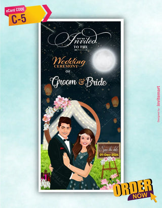 Caricature Wedding Invitation Night Sky