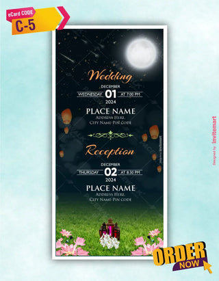 Caricature Wedding Invitation Night Sky