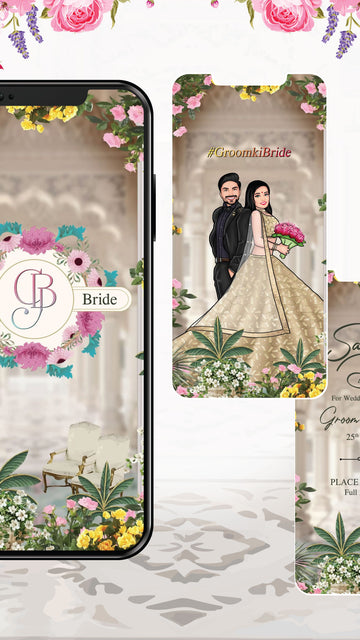 Floral Caricature Wedding Invitation Video