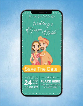 Cartoon Couple Wedding Invite Card