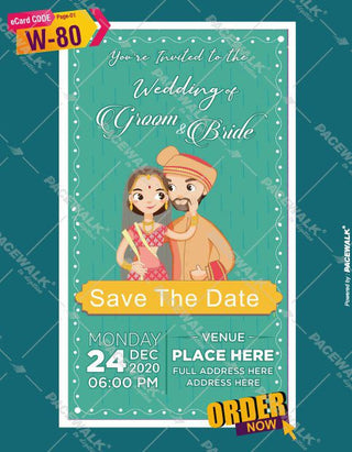 Cartoon Couple Wedding Invite Card