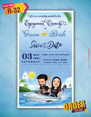 Custom Caricature Engagement Save the Date