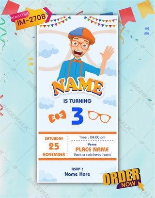 Customizable Blippi Birthday Invitation Card