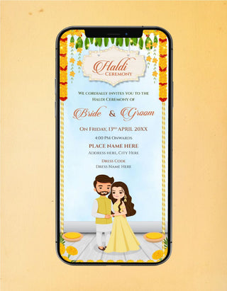 Cute Indian Couple Wedding Clipart Haldi Invitation Card 