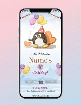 Cute Penguin Birthday Invitation Card