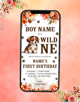 Cute Wolf Cub Wild One Woodland Birthday Party Invitation