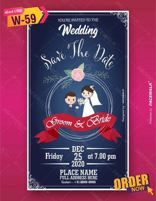 Cute Cartoon Style Wedding Invitation Card 