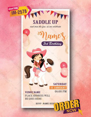 Cute Little Cowgirl Saddle Up Birthday Invite 