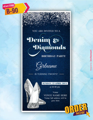 Denim And Diamonds Birthday Party Invitation