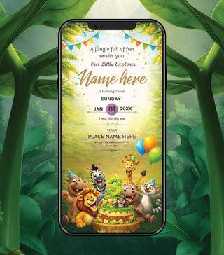 Digital Jungle Birthday Invitation Card for Children 