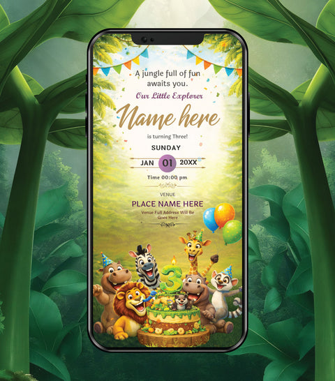 Digital Jungle Birthday Invitation Card for Children 