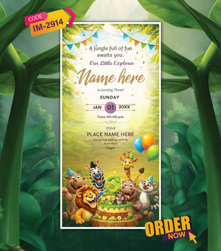 Digital Jungle Birthday Invitation Card for Children 
