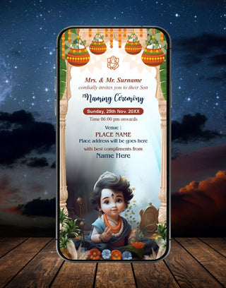 Divine Krishna Naming Ceremony Invitation