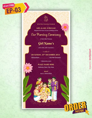 Ear Piercing Ceremony Invitation Card 