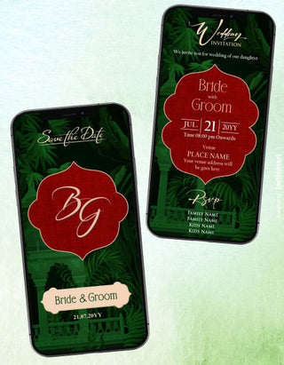 Elegant Red & Green Wedding Invitation PDF