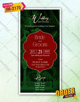 Elegant Red & Green Wedding Invitation PDF