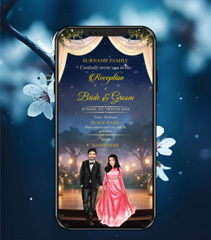 Evening Wedding Reception Invitation Card | Romantic Couple Illustration E-Invite | IM-2911